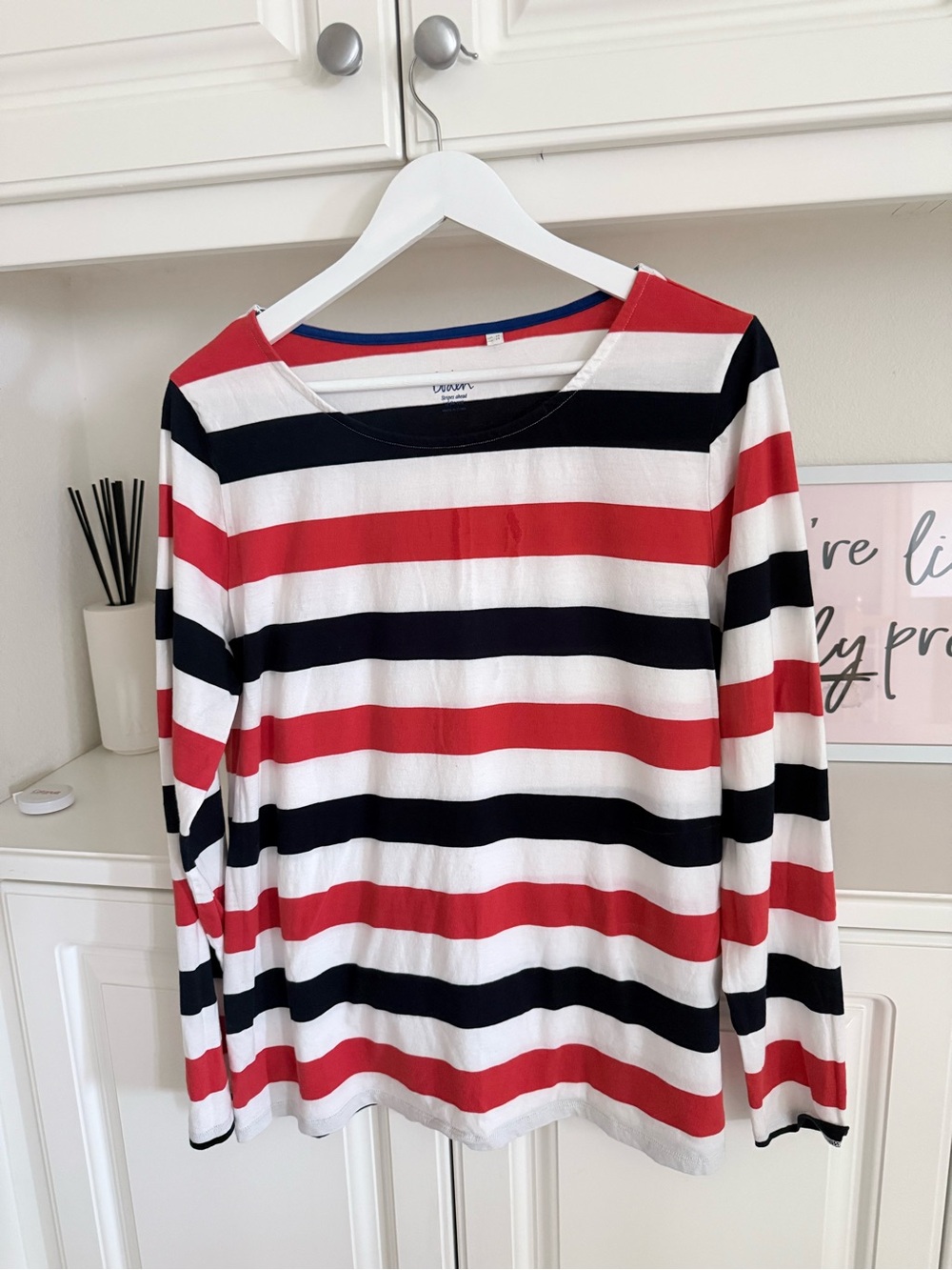 Boden Long-Sleeve Striped Tee - Orange, Navy & White
